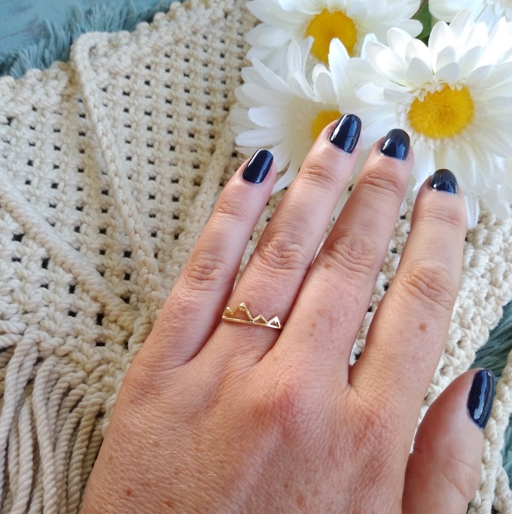 Gold mountain ring adjustable stackable nature